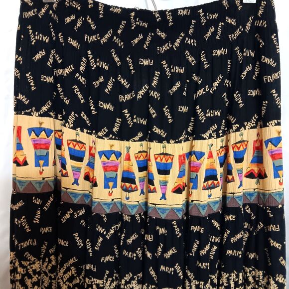 Carole Little Vintage Sz 4 100% Rayon Paris Novelty Maxi Skirt Made In The USA - Picture 3 of 11